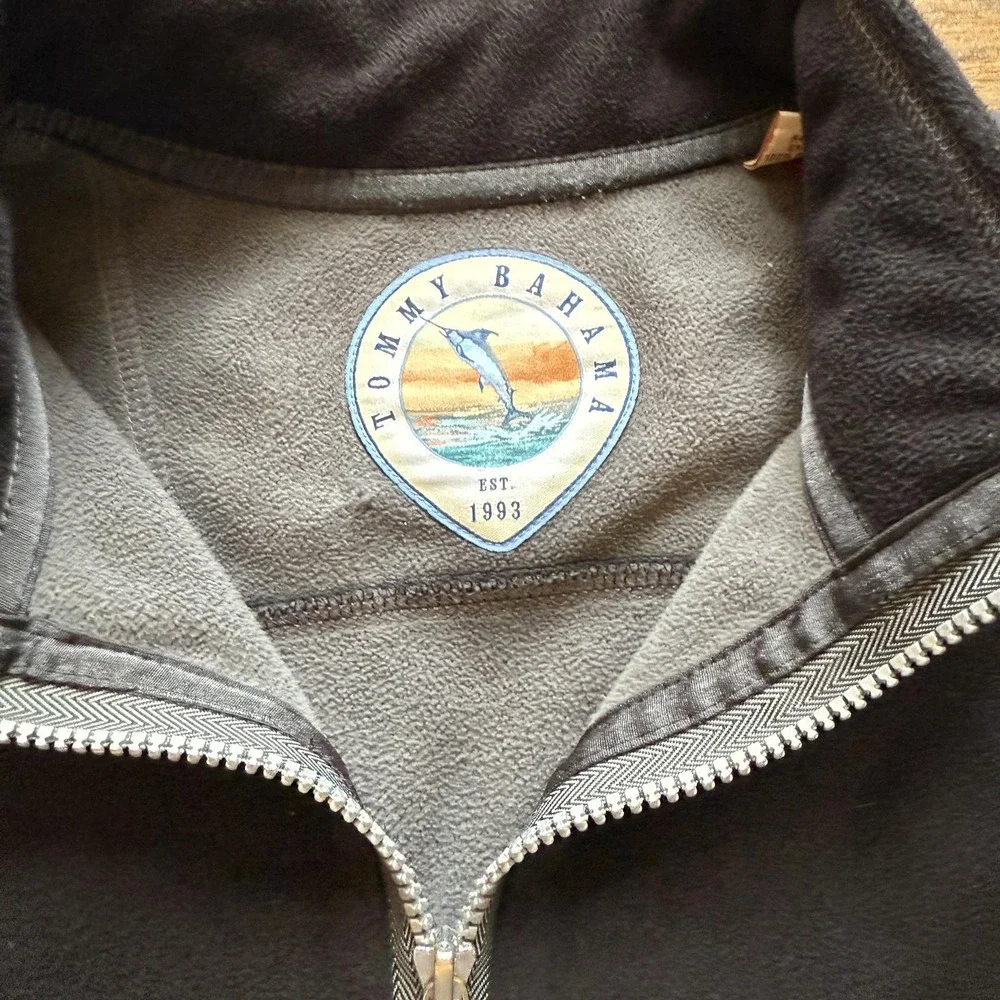 Tommy Bahama Jacket Mens M Black Full Zip Fleece Mock Neck Pockets Athleisure